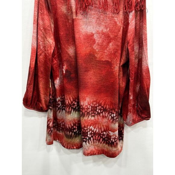 One World Womens Red Tie Dye Long Sleeve Tunic Top With Matching Scarf Size 2X - Picture 5 of 16